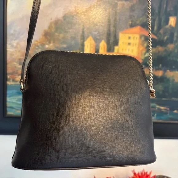 Furla Black Leather Crossbody with Gold Chain Detail - Picture 2 of 9